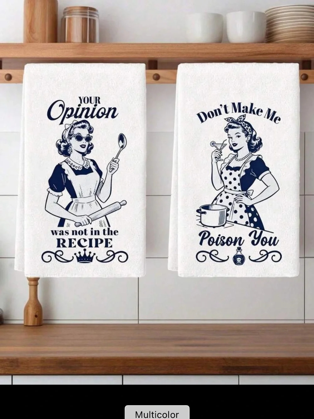 Vintage Style Multicolor Kitchen Towels - Retro Print Dish Towels